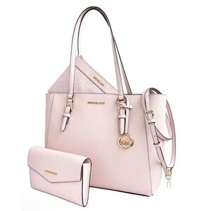 Michael Kors Charlotte Large 3-in-1 Tote Crossbody Handbag Leather Powder Blush